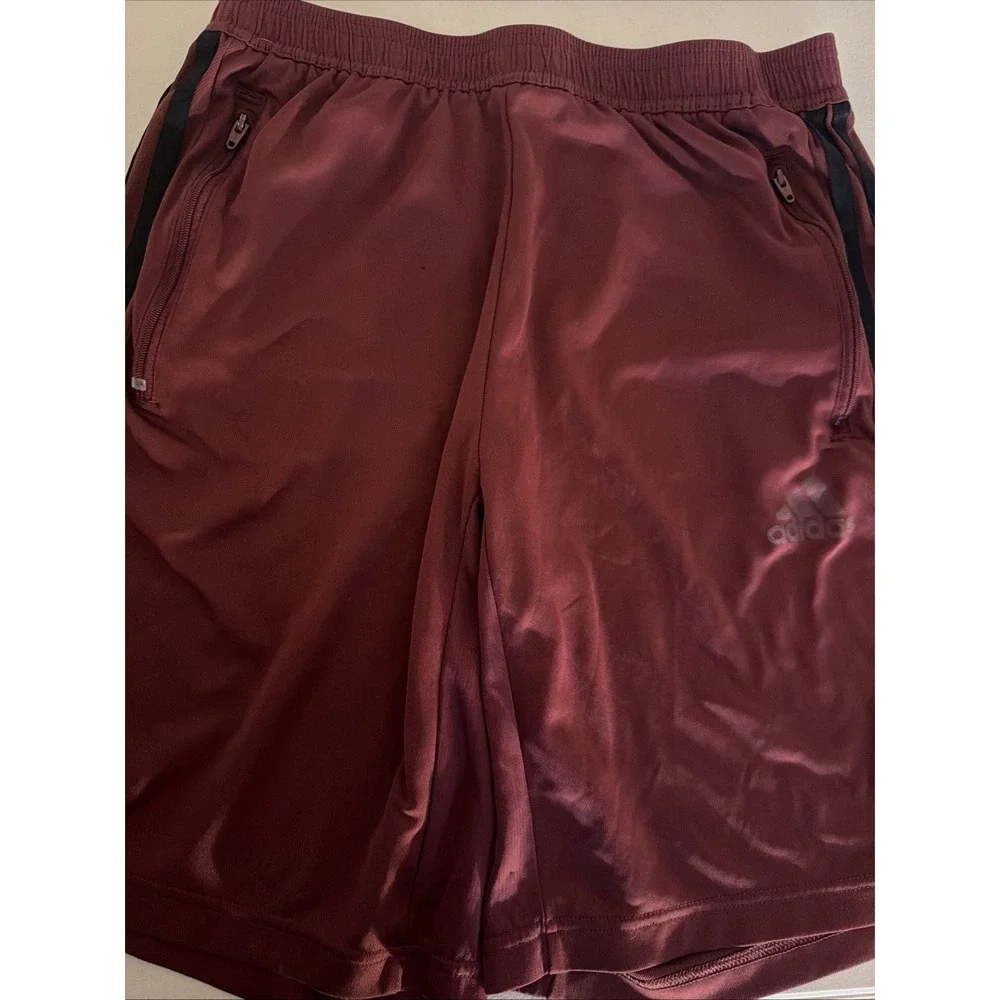 Adidas x Parley Men's Athletic Shorts Burgundy Zipper Pockets Maroon